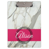 Weißer Marmor und rosa fuchsienfarbener individuel Klemmbrett (Vorderseite)