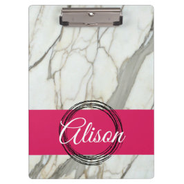 Weißer Marmor und rosa fuchsienfarbener individuel Klemmbrett