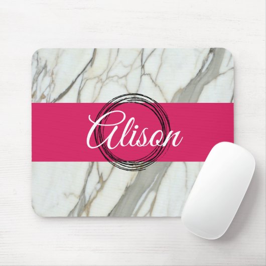 Weißer Marmor und rosa fuchsienfarbener individuel Mousepad (Mit Mouse)