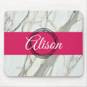 Weißer Marmor und rosa fuchsienfarbener individuel Mousepad (Vorne)