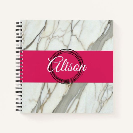 Weißer Marmor und rosa fuchsienfarbener individuel Notizblock (Vorderseite)