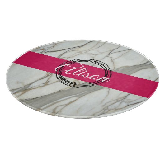 Weißer Marmor und rosa fuchsienfarbener individuel Schneidebrett (Ecke)