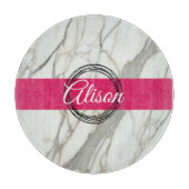 Weißer Marmor und rosa fuchsienfarbener individuel Schneidebrett (Vorderseite)