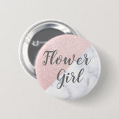 Weißer Marmor und Rose Gold Glitzer Blume Mädchen Button (Vorne & Hinten)