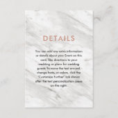 Weißer Marmor und Rose Gold Moderne Hochzeitsdetai Begleitkarte (Vorderseite)