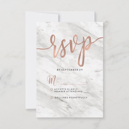 Weißer Marmor und Rose Gold Moderne Hochzeitsreise RSVP Karte (Vorderseite)