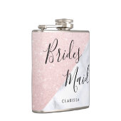 Weißer Marmor und Rose Goldmedaille Glitzer Brides Flachmann (Rechts)