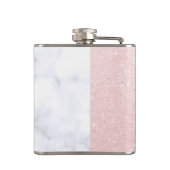 Weißer Marmor und Rose Goldmedaille Glitzer Brides Flachmann (Rückseite)