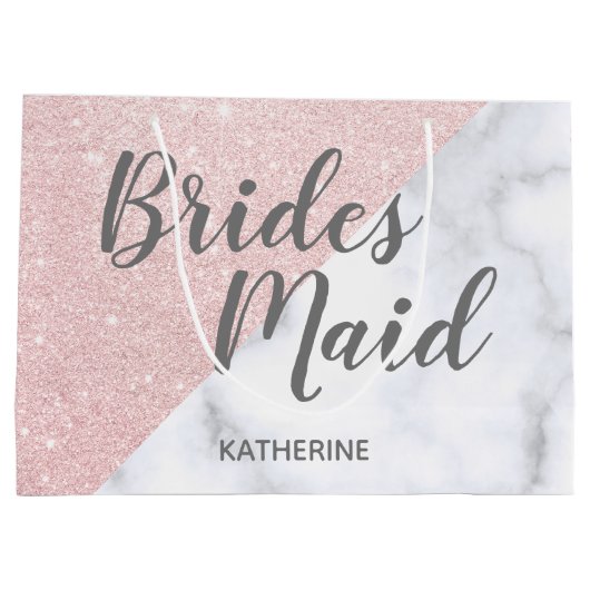 Weißer Marmor und Rose Goldmedaille Glitzer Brides Große Geschenktüte (Rückseite)