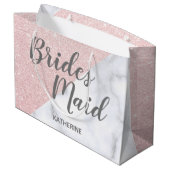 Weißer Marmor und Rose Goldmedaille Glitzer Brides Große Geschenktüte (Rückseite Schrägansicht)