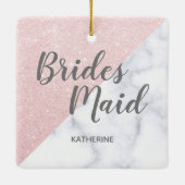 Weißer Marmor und Rose Goldmedaille Glitzer Brides Keramikornament (Rückseite)