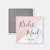 Weißer Marmor und Rose Goldmedaille Glitzer Brides Magnet (Vorderseite/Rückseite)