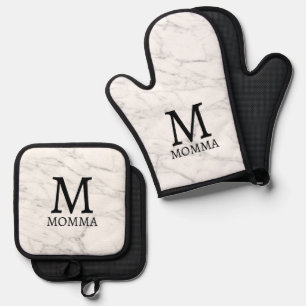 Weißer Marmordruck, kundenspezifisch in Monogramm Ofenhandschuh & Topflappen-Set