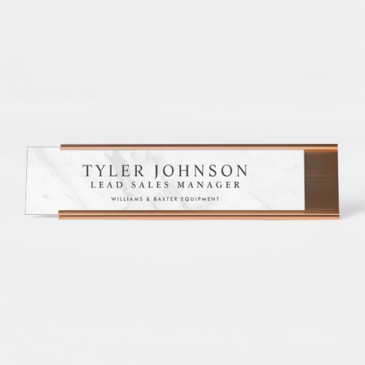 Weißer Marmorhintergrund besonders angefertigt Schreibtischnamensplakette (Vorderseite )