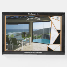 Weißer Marmorsalat mit Onyx-Schwarz-abstrakt Gästebuch