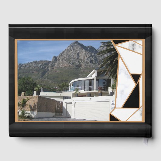 Weißer Marmorsalat mit Onyx-Schwarz-abstrakt Gästebuch (Rückseite)