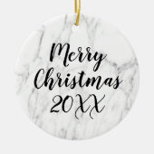 Weißer Marmorstein Foto Weihnachtsbaum Keramik Ornament (Vorne)