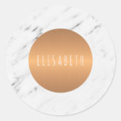 Weißer Marmorstein mit Kupfer Kreis Ihren Namen Runder Aufkleber (Vorderseite)