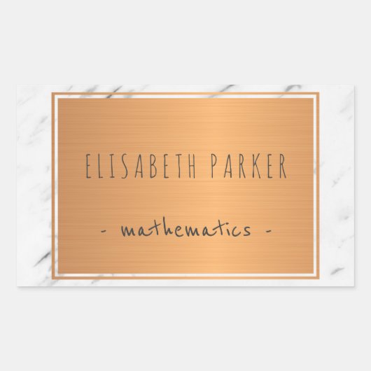 Weißer Marmorstein mit Kupferetikett Rechteckiger Aufkleber (Vorderseite)