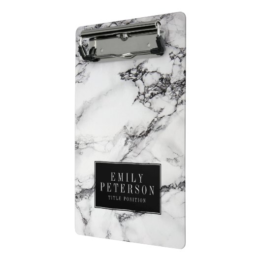 Weißer Marmorstein mit schwarzem Hintergrund Mini Klemmbrett (Gewinkelt2)