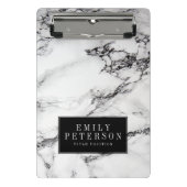 Weißer Marmorstein mit schwarzem Hintergrund Mini Klemmbrett (Vorderseite)