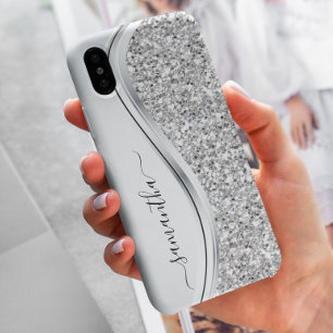 Weißer Metallic Glitter handgeschriebenes Monogram Samsung Galaxy Hülle