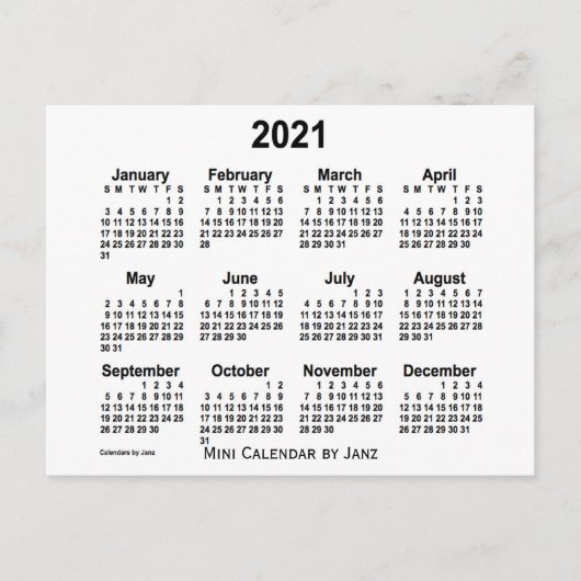 Weißer Mini-Kalender 2021 von Janz Postkarte (Vorderseite)