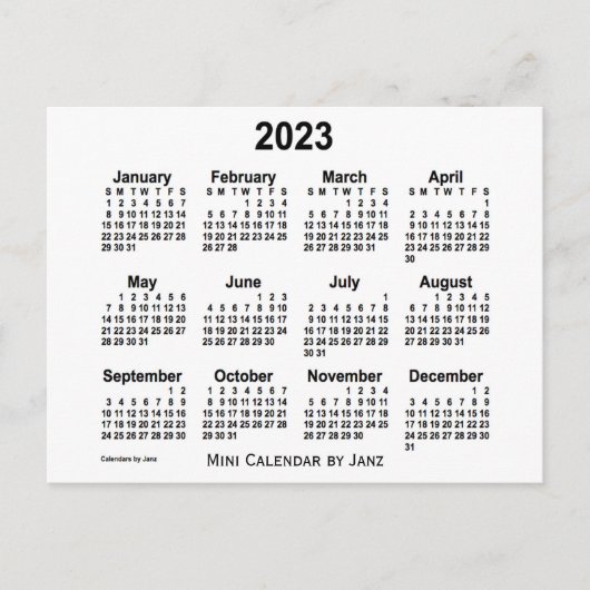 Weißer Mini-Kalender 2023 von Janz Postkarte (Vorderseite)