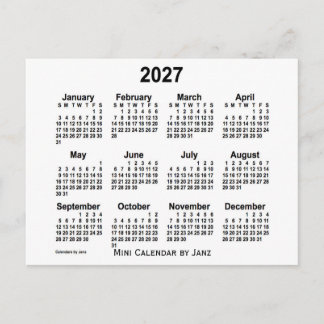 Weißer Mini-Kalender 2027 von Janz Postkarte