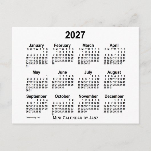 Weißer Mini-Kalender 2027 von Janz Postkarte (Vorderseite)