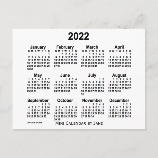 Weißer Minikalender 2022 durch Janz Postkarte (Vorderseite)