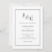 Weißer Minimal und Chic | Schwarze Grenzhochzeit Einladung (Vorderseite)