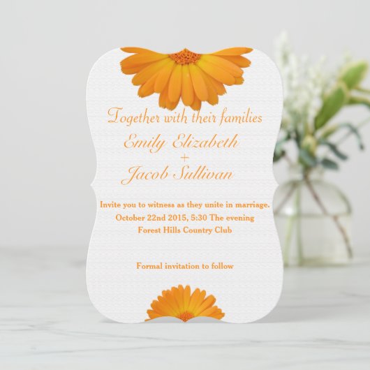 Weißer Minimalwert mit gelbem Daisy Inspiriert Hoc Save The Date (Stehend Vorderseite)