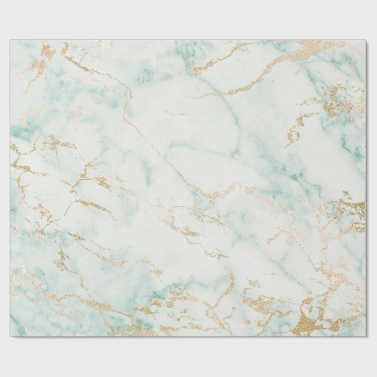 Weißer Minzgrün-goldener Marmor Geschenkpapier (Flach)