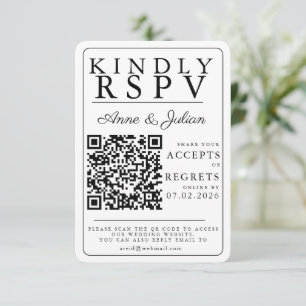 Weißer moderner Foto-RSVP-Einsatz QR-Code RSVP Karte