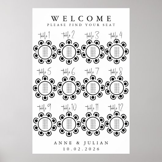 Weißer moderner minimaler Hochzeitssitzplan Poster (Vorne)