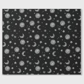 Weißer Mond u. Sterne Geschenkpapier (Flach)