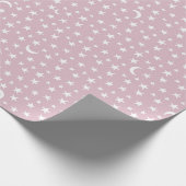 Weißer Mond und Sterne mit rosa Hintergrund Geschenkpapier (Ecke)
