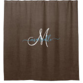 Weißer Monogramm Dark Chocolate Aquamariner Kaffee Duschvorhang (Vorderseite)