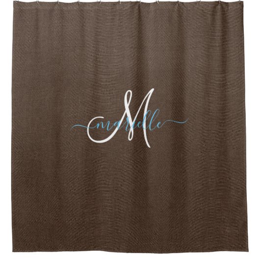 Weißer Monogramm Dark Chocolate Aquamariner Kaffee Duschvorhang (Vorderseite)
