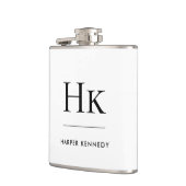 Weißer Monogramm Eleganter Personalisierter Name Flachmann (Links)