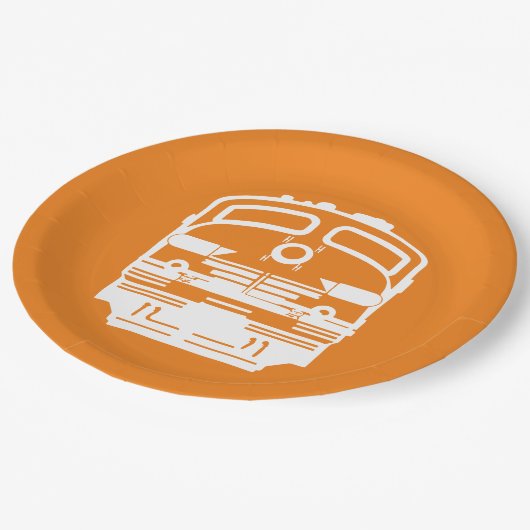 Weißer Motor Profil auf orangefarbenem Hintergrund Pappteller (Schrägansicht)