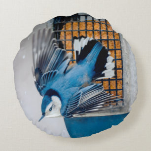 Weißer Nacktfisch im Schnee - Original Foto Rundes Kissen