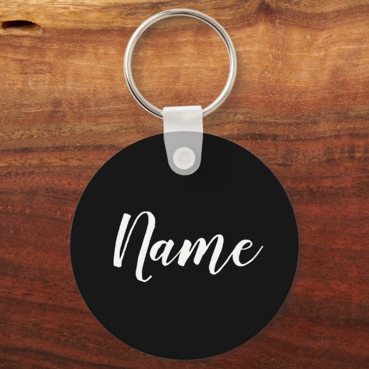Weißer Name auf schwarzem Hintergrund Schlüsselanhänger (Vorderseite)