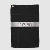 Weißer Name, gebürsteter Silberstreifen, schwarz Golfhandtuch (Vorderseite)