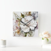 Weißer Narben Alkoholtinte Abstrakt Quadratische Wanduhr (Zuhause)