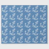 Weißer Nautic Boat Anchor Blue Linen Geschenkpapier (Flach)