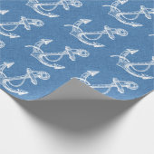 Weißer Nautic Boat Anchor Blue Linen Geschenkpapier (Ecke)