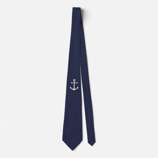 Weißer Nautik-Anker auf Navy Blue Krawatte (Vorderseite)