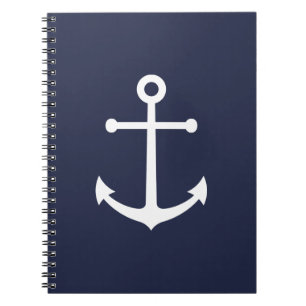 Weißer Nautik-Anker auf Navy Blue Notizblock